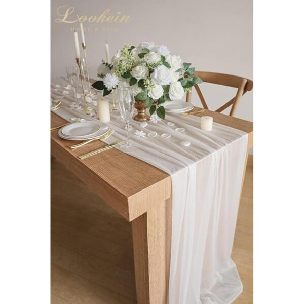 Lookein Camino de mesa de gasa blanca de 10 pies mantel
