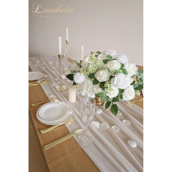 Lookein Camino de mesa de gasa blanca de 10 pies mantel