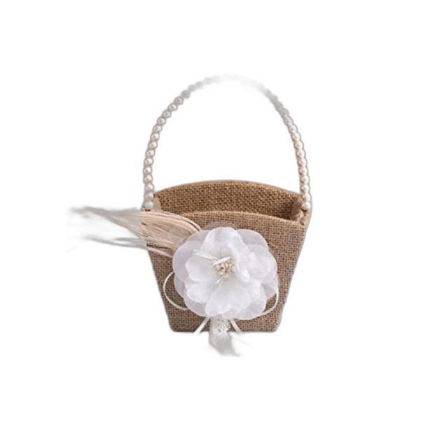 Cesta rústica de yute de arpillera con mango de perlas_1