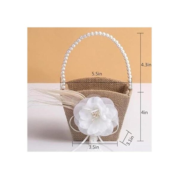 Cesta rústica de yute de arpillera con mango de perlas_2