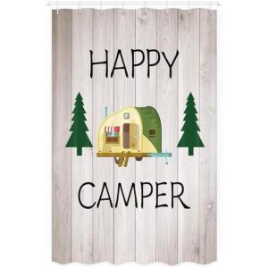 Happy Camper Cortina de ducha rústica de madera oxidada_1