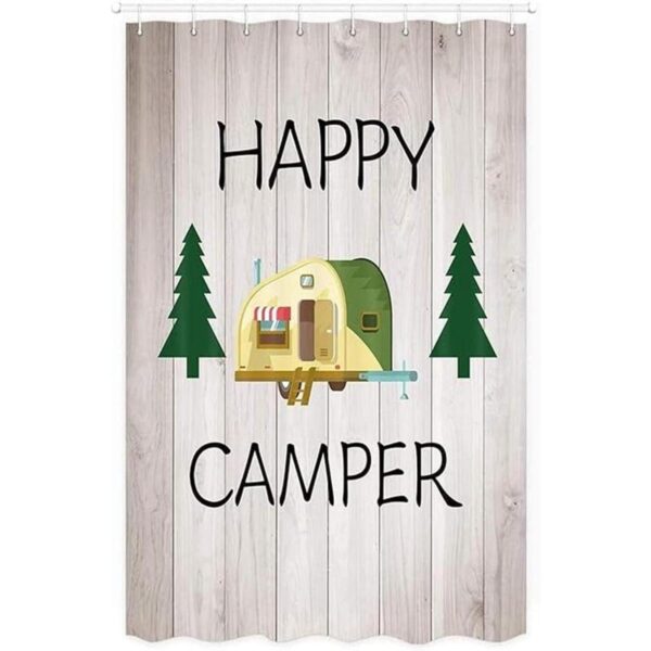 Happy Camper Cortina de ducha rústica de madera oxidada_1