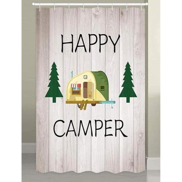 Happy Camper Cortina de ducha rústica de madera oxidada_2
