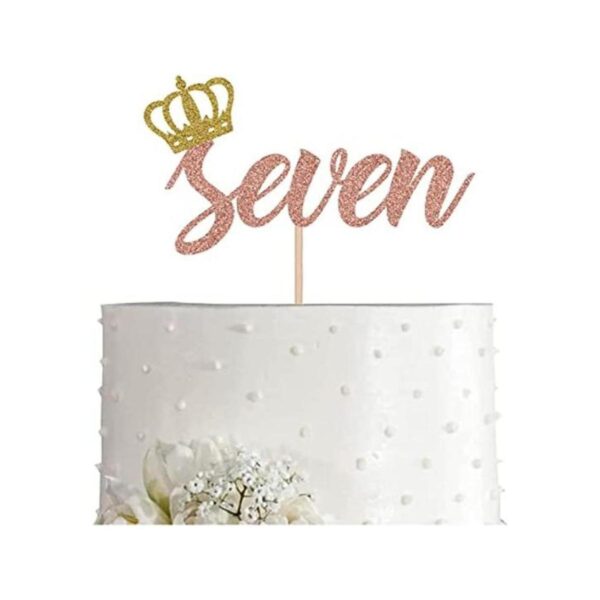 Decoración para tarta de 7 cumpleaños con purpurina en oro_1