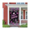 Pancarta de puerta de feliz cumpleaños morado y negro