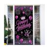 Pancarta de puerta de feliz cumpleaños morado y negro