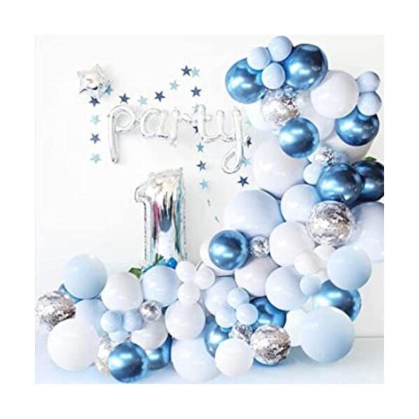 Juego de 126 globos de látex color azul metálico blanco y_1