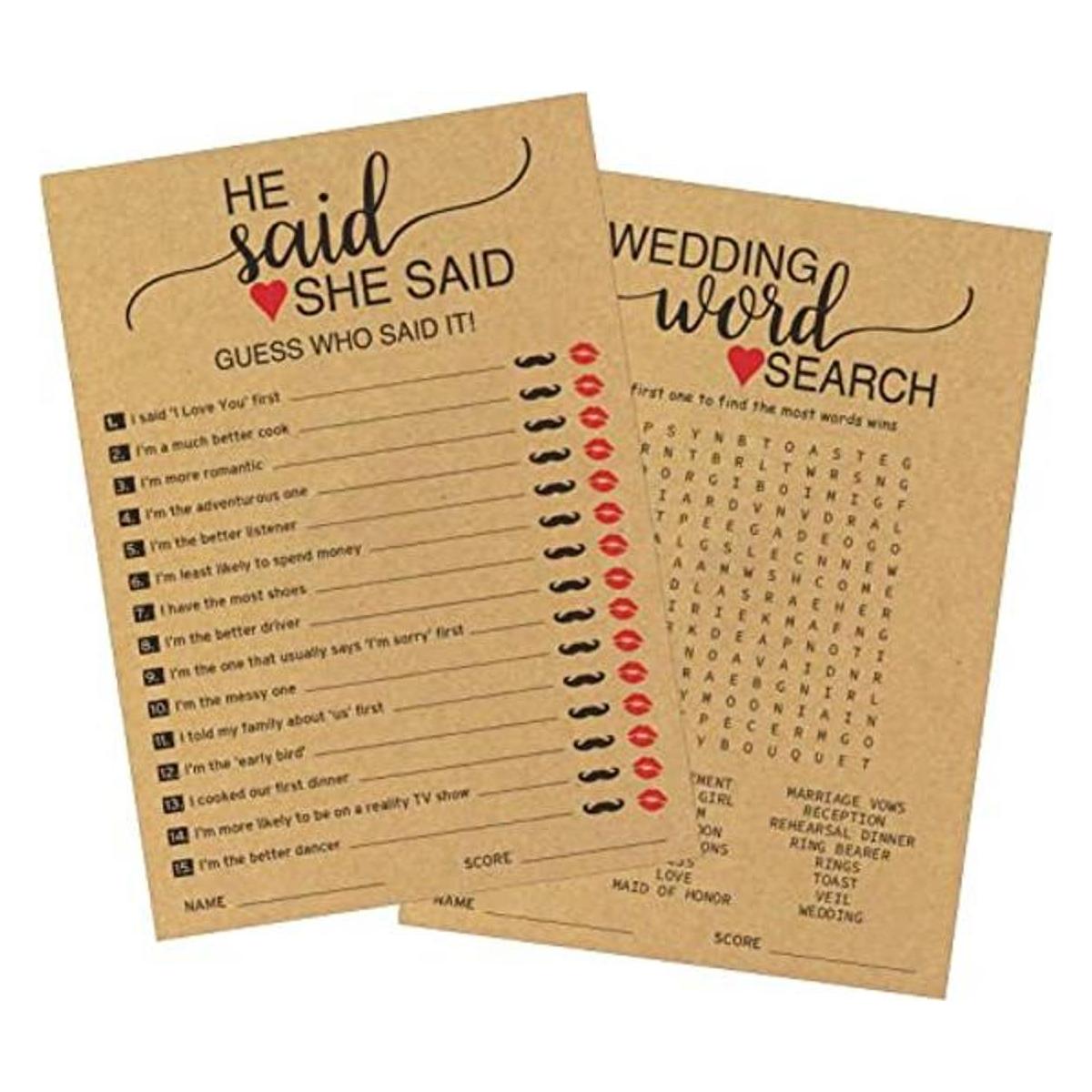 He Said She Said y Wedding Word Search Juegos de ducha