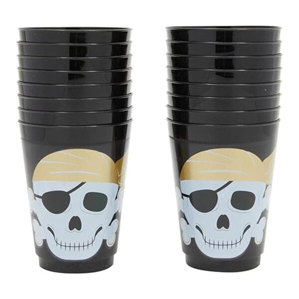 Paquete de 16 vasos de plástico con temática de calavera