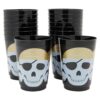 Paquete de 16 vasos de plástico con temática de calavera