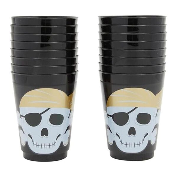 Paquete de 16 vasos de plástico con temática de calavera