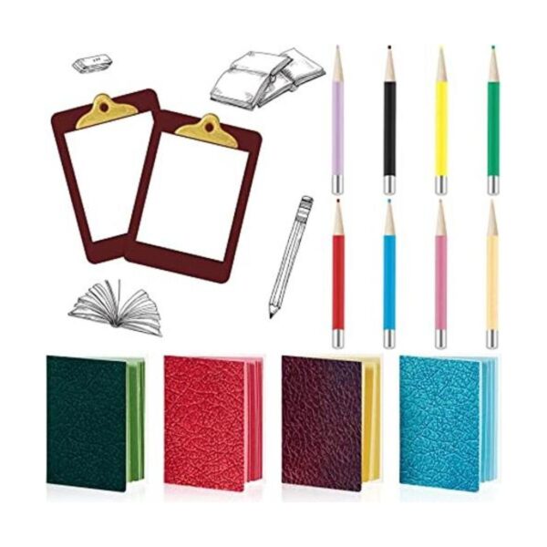 Libro en miniatura de 4 piezas con 8 piezas de lápiz en_1