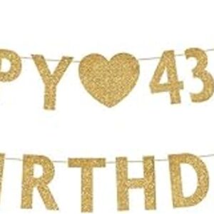 Pancarta dorada de Happy 43rd Birthday con purpurina_1