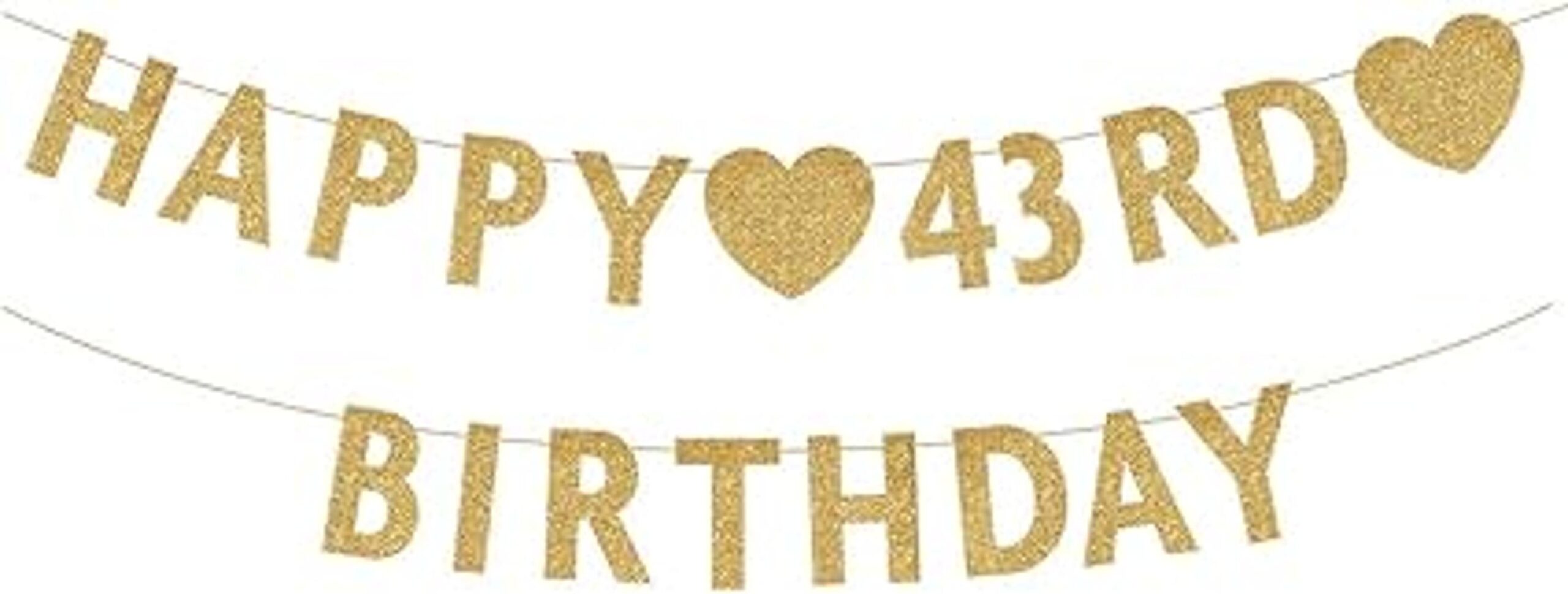 Pancarta dorada de Happy 43rd Birthday con purpurina