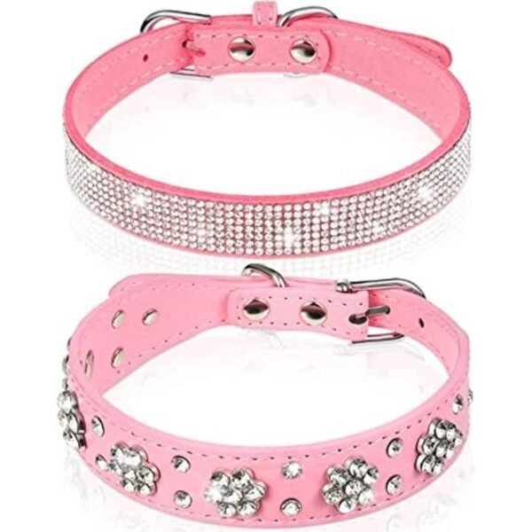Collar de perro de piel sintética con diamantes de