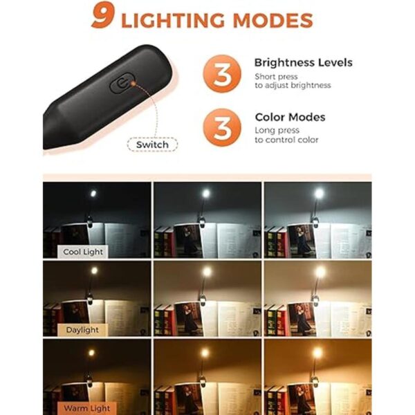 Luz de libro recargable 3 niveles de brillo 3_2