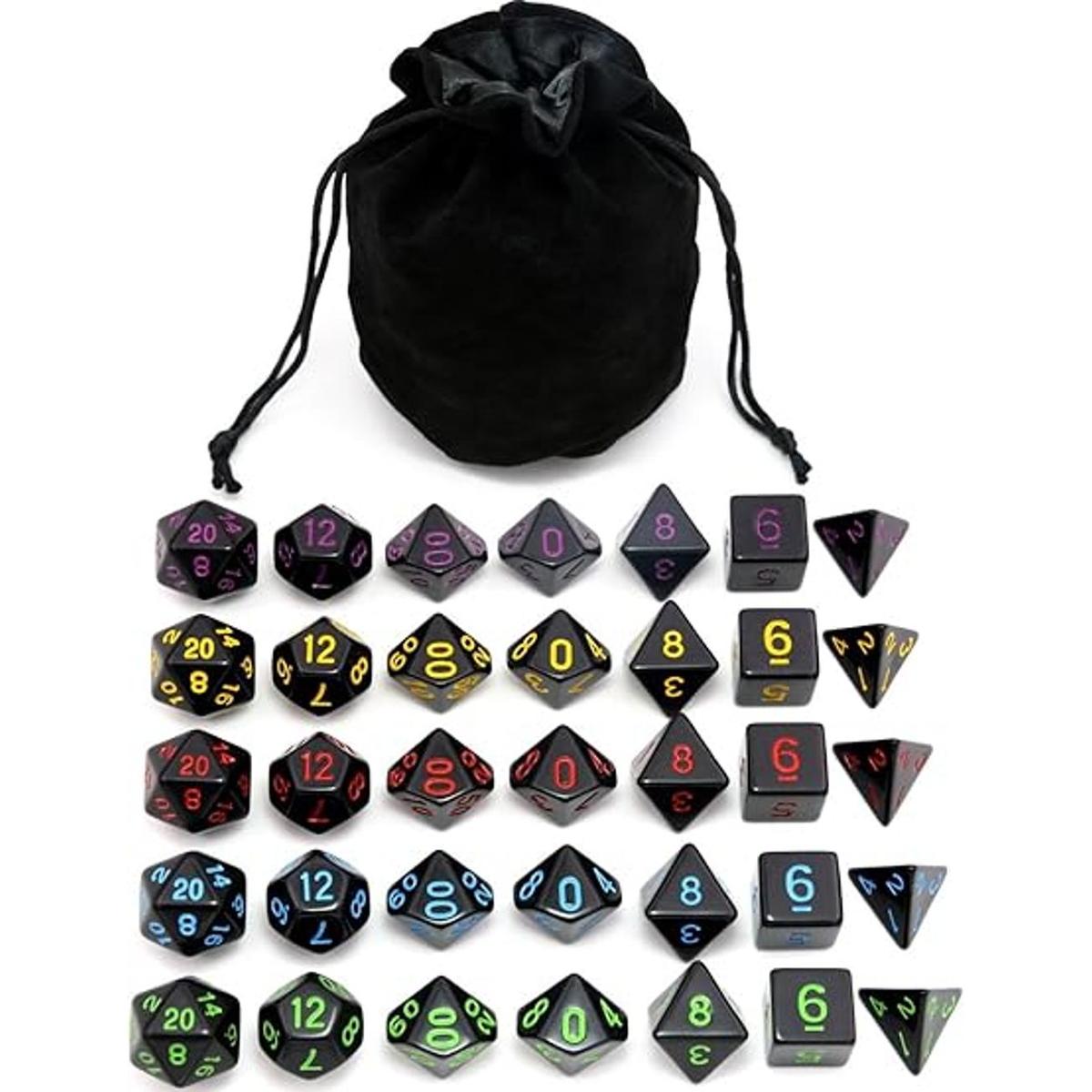 IvyFieldDice 5 juegos de dados poliédricos negros con