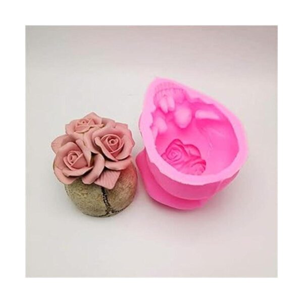 Molde de silicona de cráneo de rosa 3D DIY vela yeso molde_5