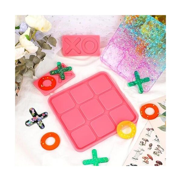Molde de resina Tic Tac Toe con 4 moldes de ajedrez_5