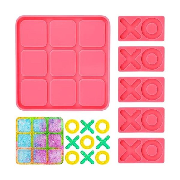 Molde de resina Tic Tac Toe con 4 moldes de ajedrez_1