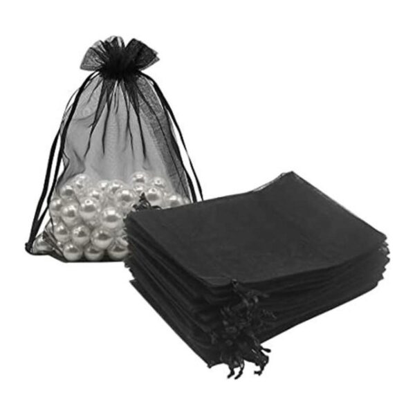 HRX Paquete de bolsas de regalo de organza color negro_1