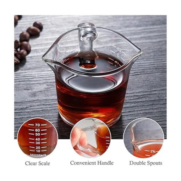 Taza medidora de espresso de 2.5 onzas de doble boquilla