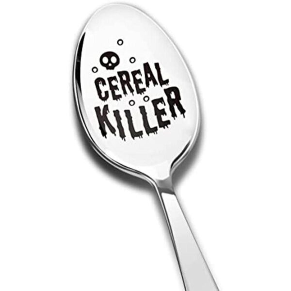 Divertida cuchara para matar cereales grabada de acero_1