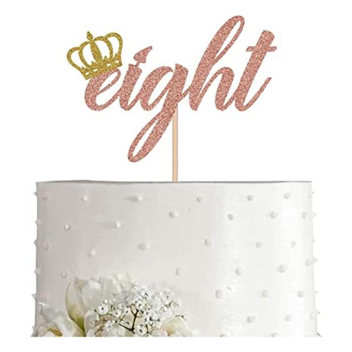 Decoración para tarta de 8 cumpleaños con purpurina en oro
