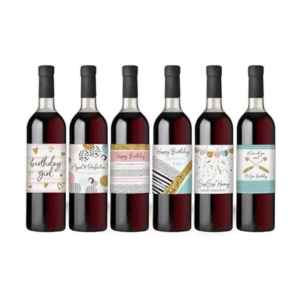 Etiquetas para botella de vino de cumpleaños juego de 6_5