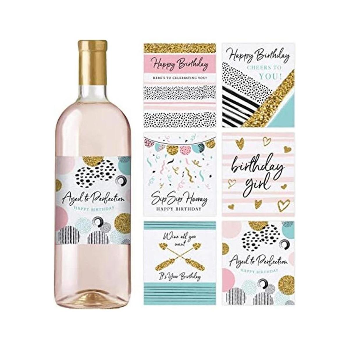 Etiquetas para botella de vino de cumpleaños juego de 6