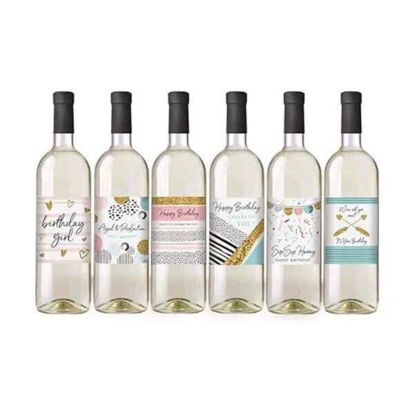 Etiquetas para botella de vino de cumpleaños juego de 6_6