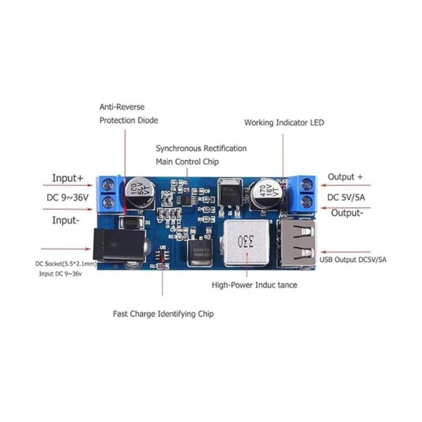 Módulo convertidor Buck 12 V a 5 V 5 A Regulador de_3
