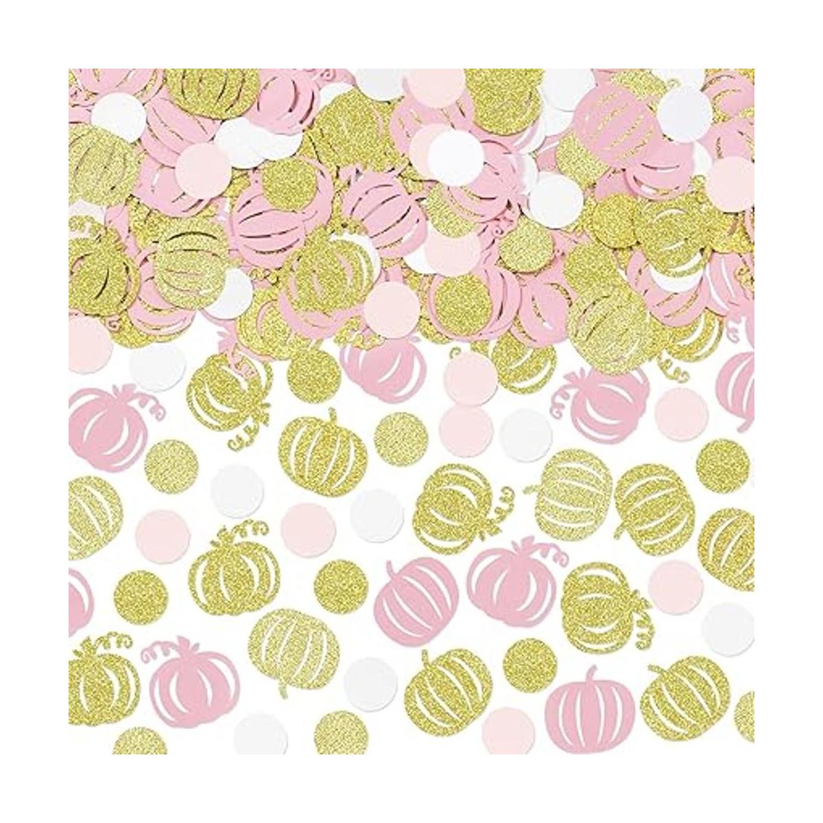Confeti de calabaza y confeti de oro rosa con puntos
