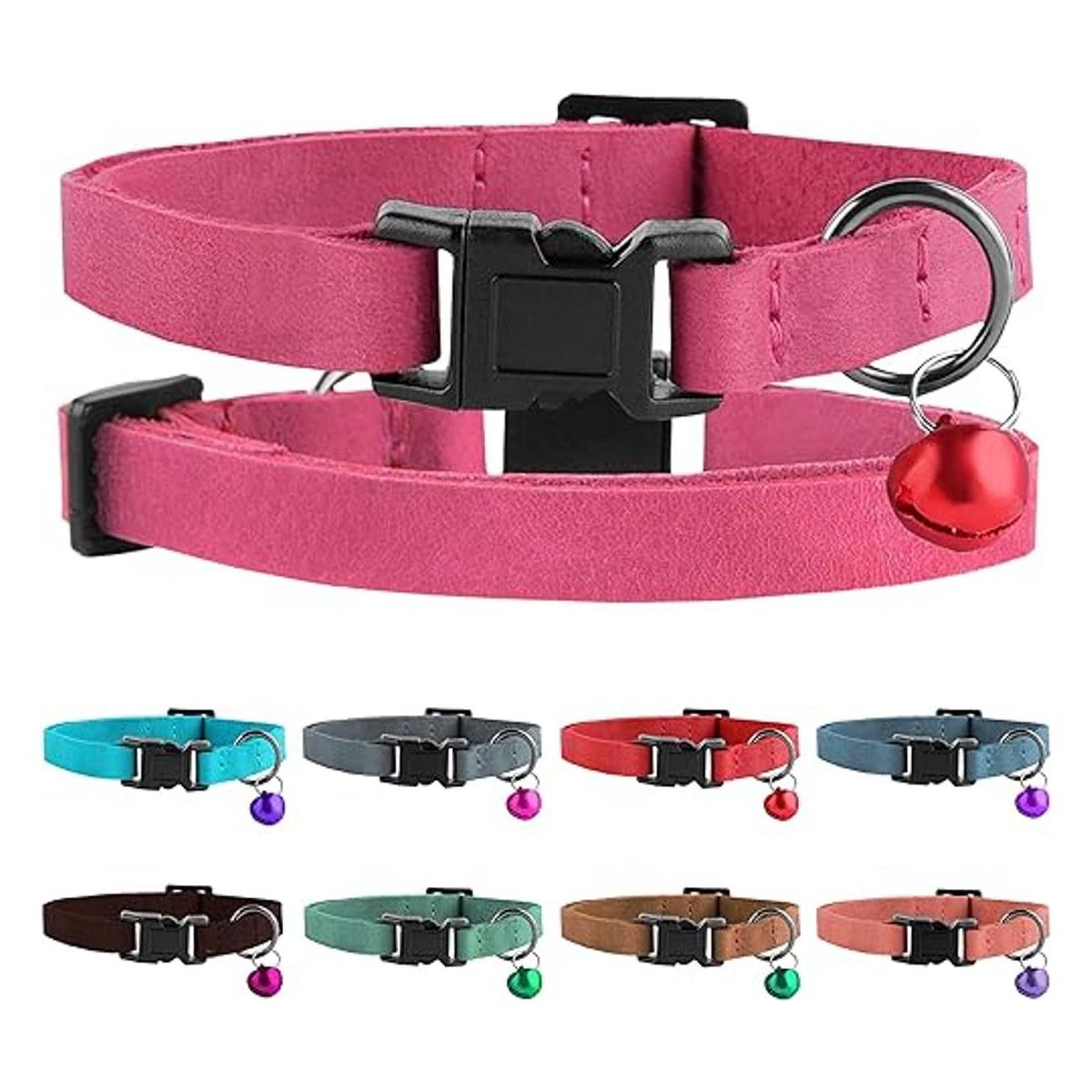 Murom Breakaway Collar de piel para gatos con campana