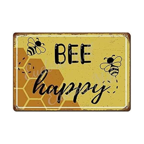Eudora Mill Bee Happy Letrero de metal de 8 x 12