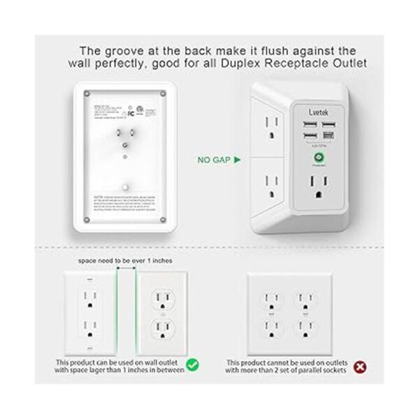 LVETEK Cargador de pared USB protector de sobretensión_2