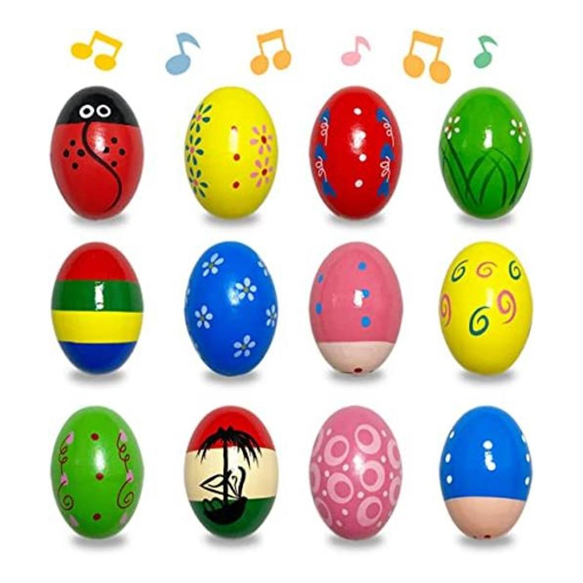JoFAN Paquete de 12 huevos de madera de percusión musical