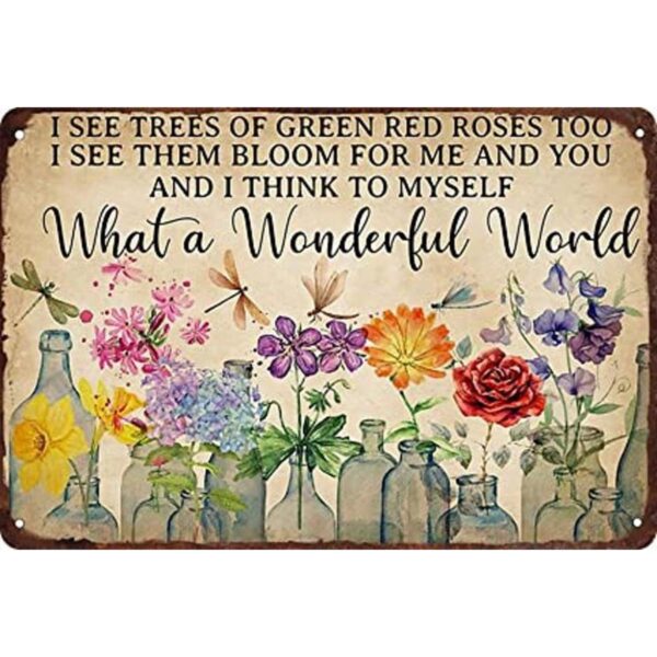 Letrero de metal con texto en inglés What a Wonderful_1