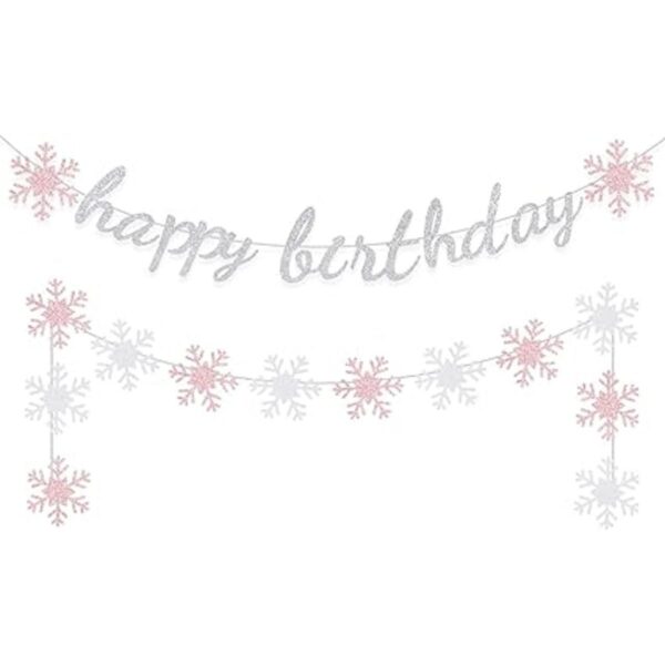 Invierno Feliz Cumpleaños Banner Decoración Niña Fiesta_1