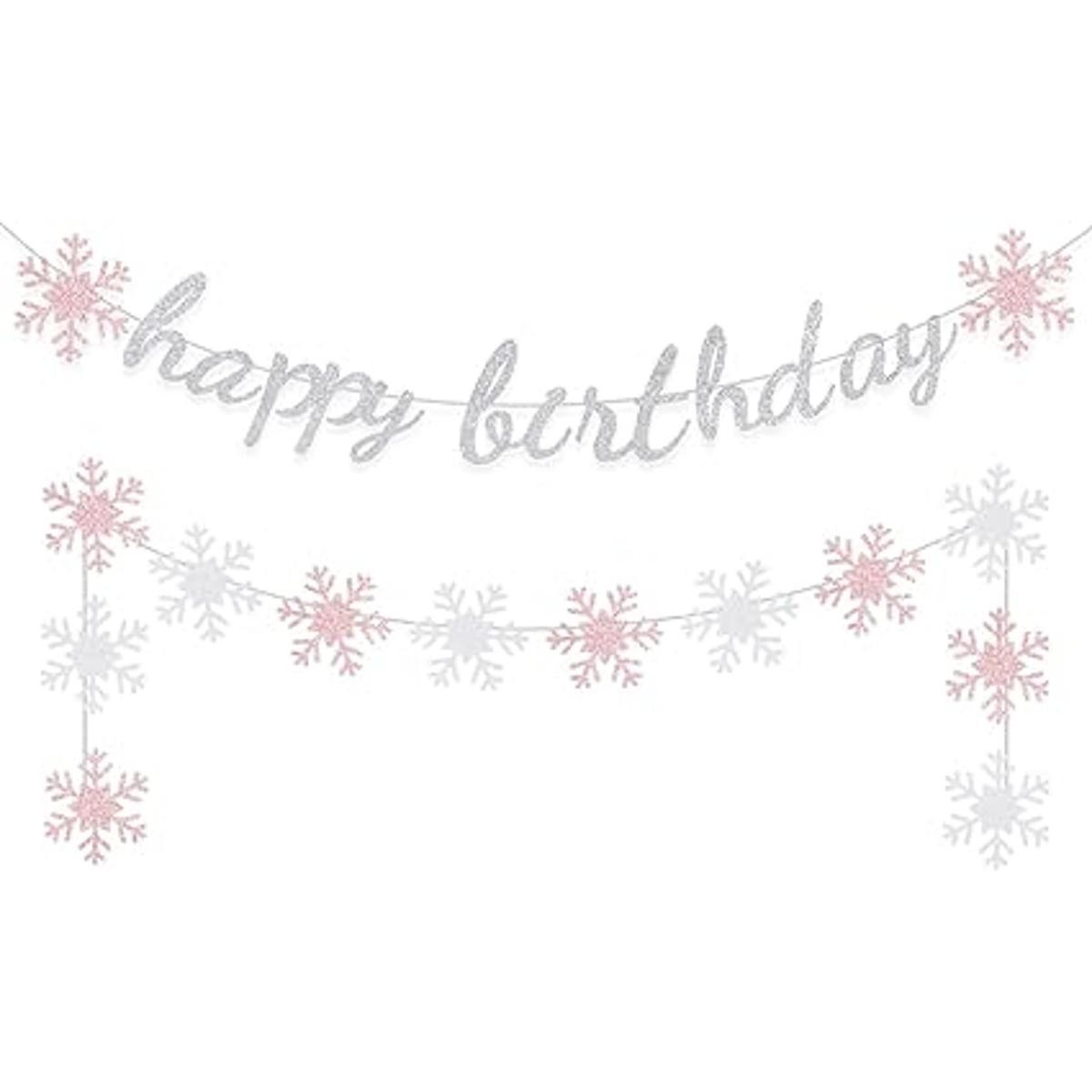 Invierno Feliz Cumpleaños Banner Decoración Niña Fiesta