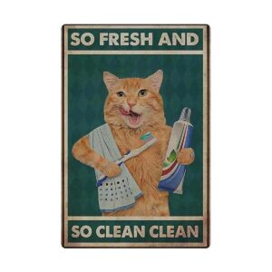 KJSKH Cartel de metal para gatos diseño de gato So Fresh_1