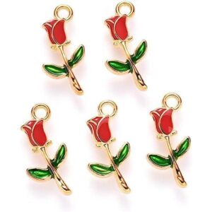 KitBeads 100 dijes de rosa roja esmaltados con flores