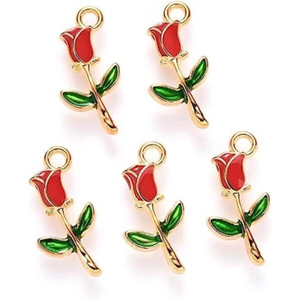 KitBeads 100 dijes de rosa roja esmaltados con flores