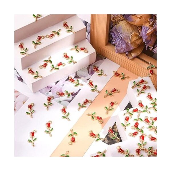 KitBeads 100 dijes de rosa roja esmaltados con flores