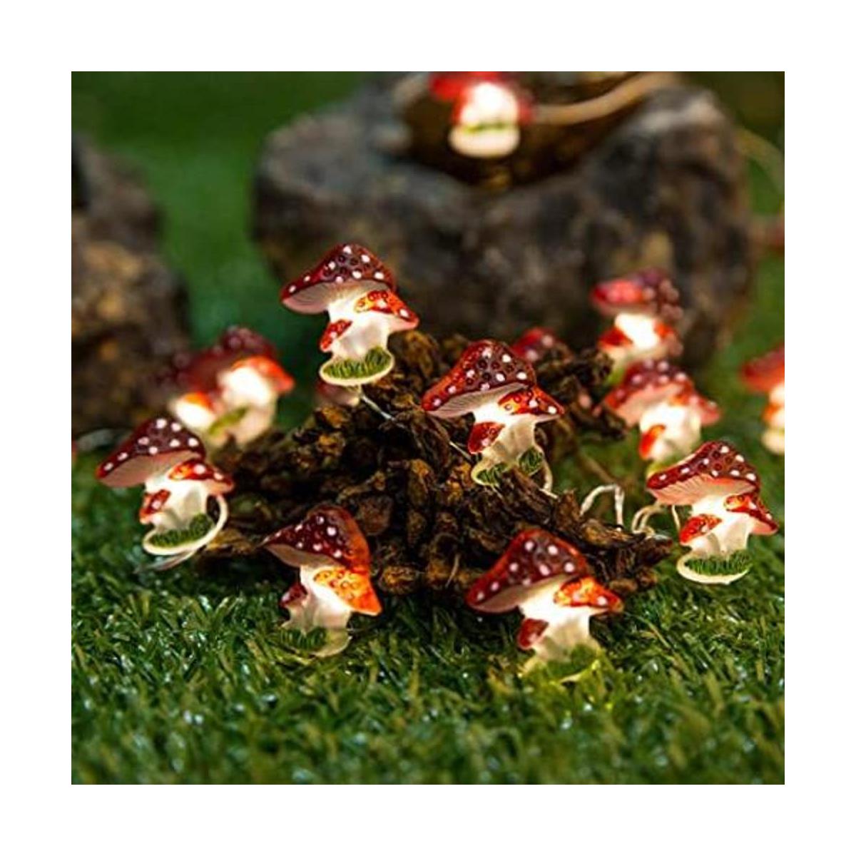 Guirnalda de luces LED con formas de hongos funciona con