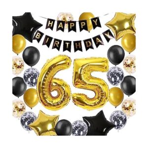 Decoraciones de cumpleaños número 65 de color negro dorado_1
