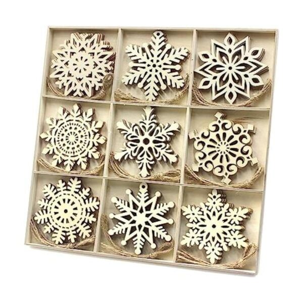 36 adornos colgantes de madera de Navidad grandes de copos_1