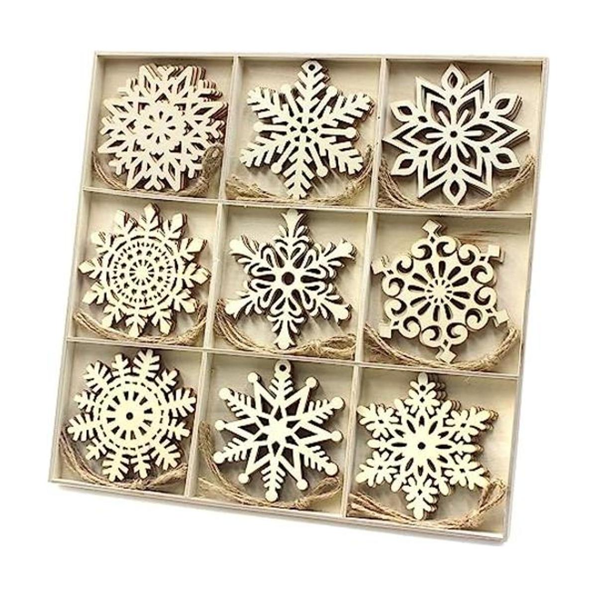 36 adornos colgantes de madera de Navidad grandes de copos
