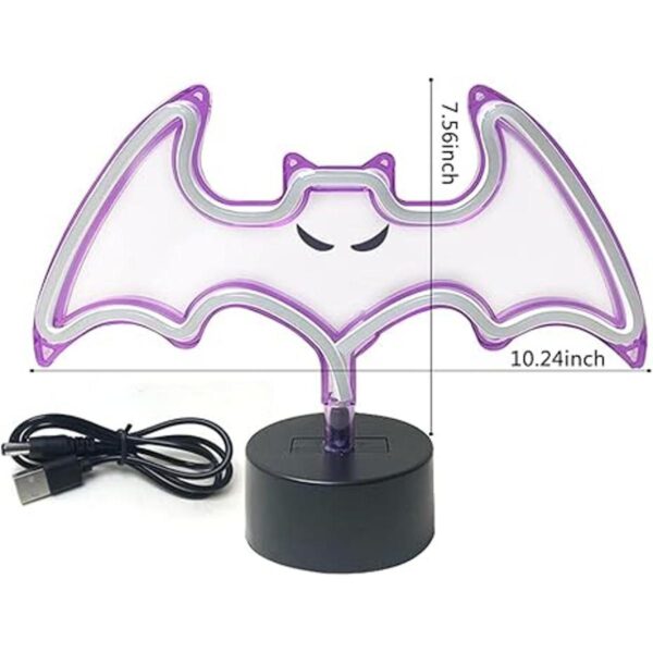 Letrero de neón con forma de murciélago morado luz de_5