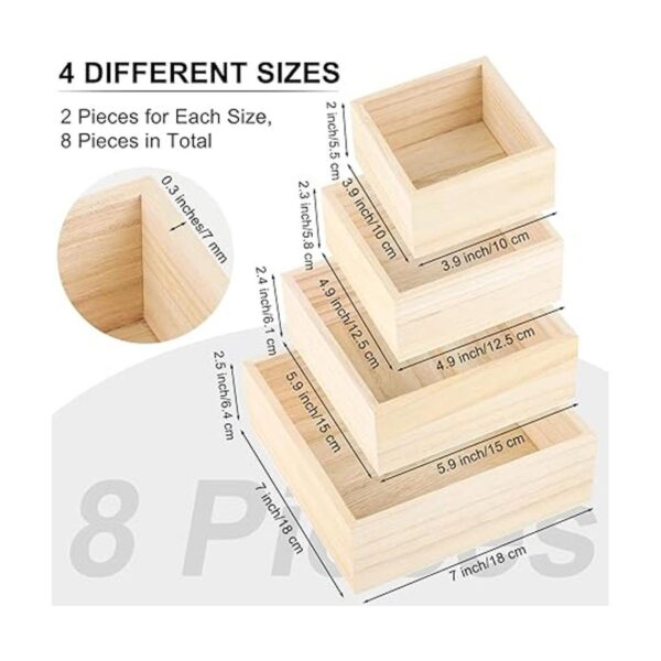 Aodaer 8 piezas de caja de madera sin terminar en 4